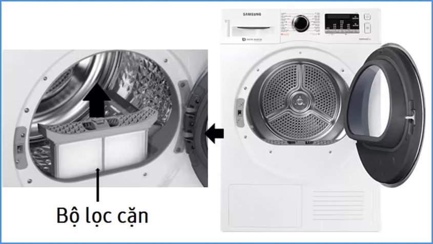 Vệ sinh lưới lọc, ống thông hơi và cảm biến độ ẩm máy sấy LG